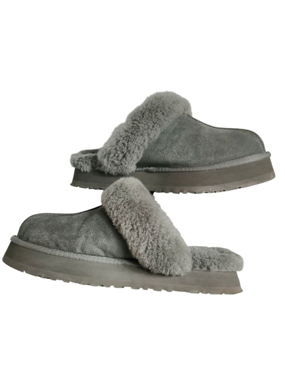 UGG Womens 10 Disquette Slipper Platform Gray Suede Sheepskin Lined Cozy Durable - Picture 2 of 10